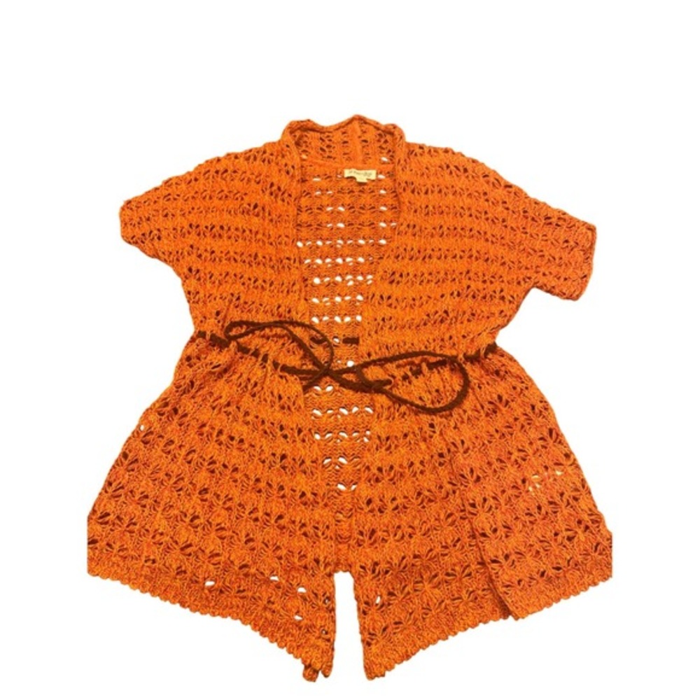 St. John's Bay Open-Knit Cardigan Sweater Small Orange Tie Waist Boho festival